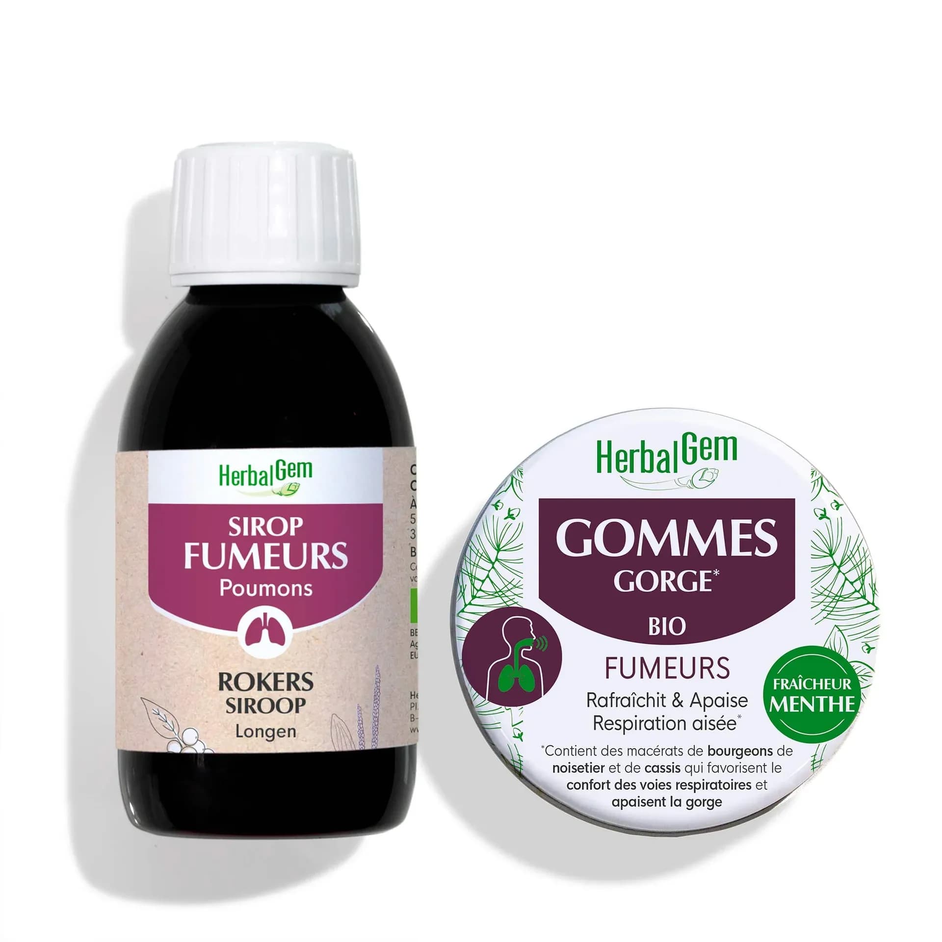 Duo Sirop des fumeurs 250 ml + gommes offertes · HerbalGem, Compléments alimentaires du Comptoir de l'Herboriste