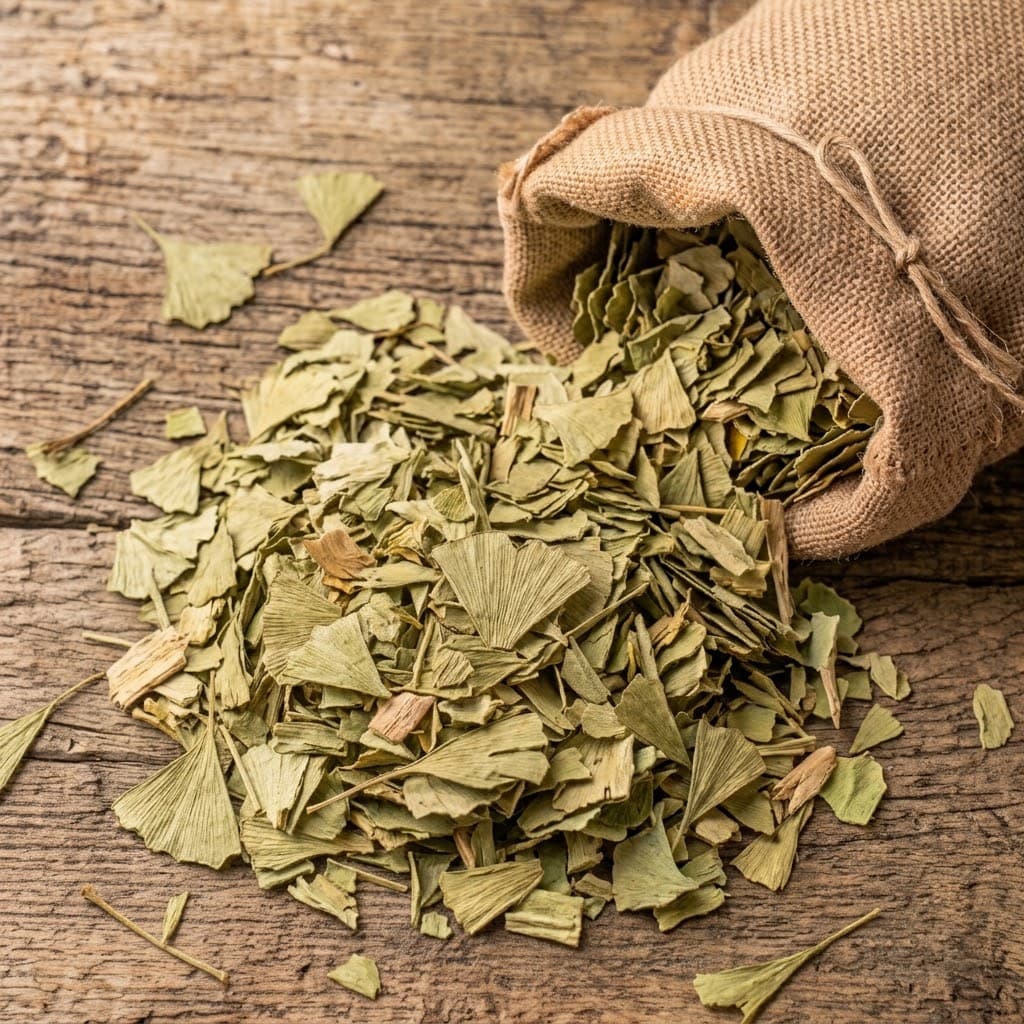 Ginkgo biloba · Le Comptoir de l'Herboriste, Ginkgo biloba (feuilles coupés)